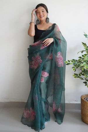 Hunter Green Organza Saree