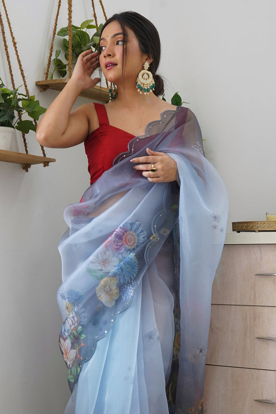 Grey Organza Saree