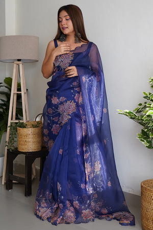 Navy Blue Organza Saree