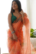 Orange Organza Saree