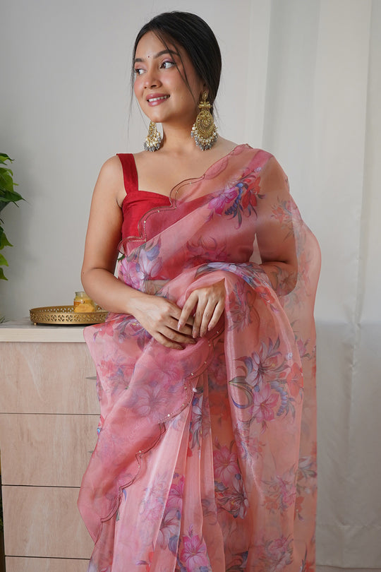 Peach Organza Saree