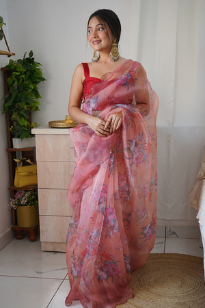 Peach Organza Saree