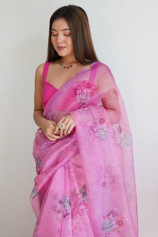 Pink Organza Saree