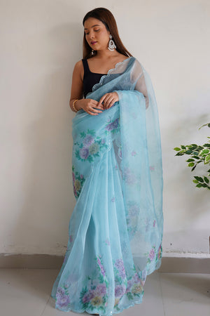 Powder Blue Organza Saree