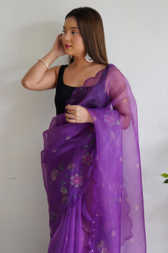 Wine Organza Saree