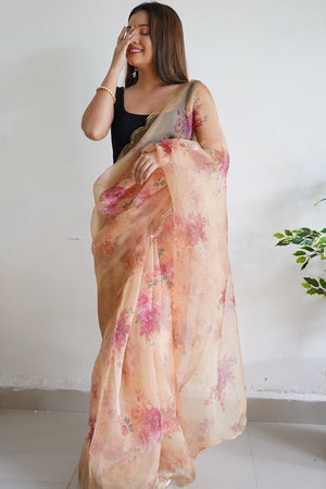 Buttermilk Yellow Organza Saree