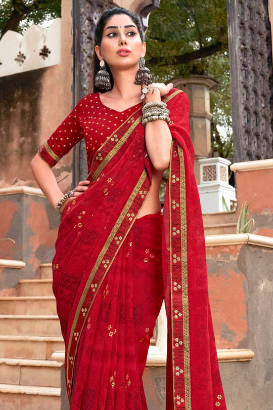 Red Maroon Georgette Saree