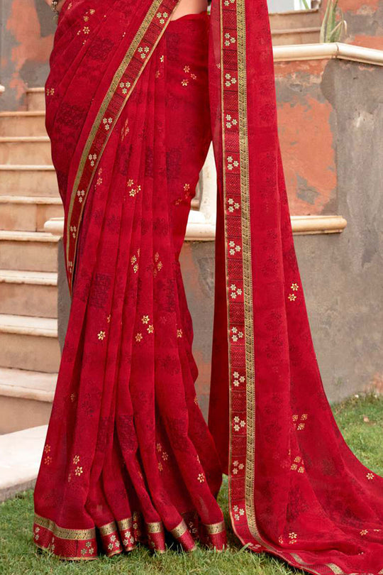 Red Maroon Georgette Saree