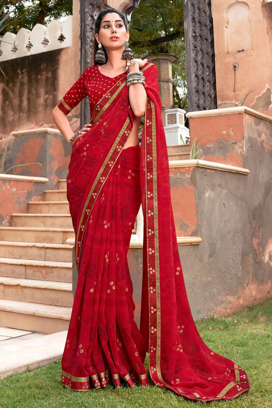 Red Maroon Georgette Saree