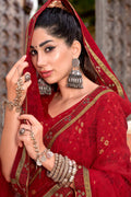 Red Maroon Georgette Saree