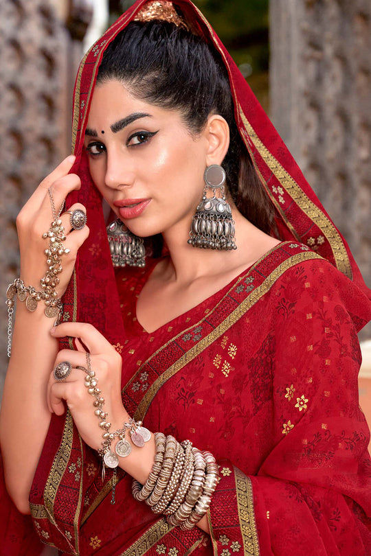 Red Maroon Georgette Saree