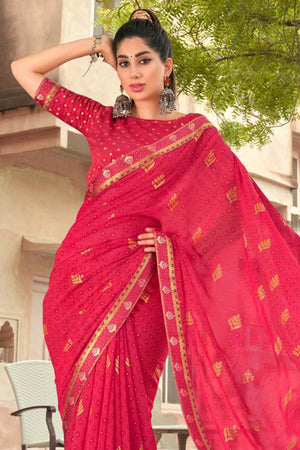 Hot Pink Georgette Saree