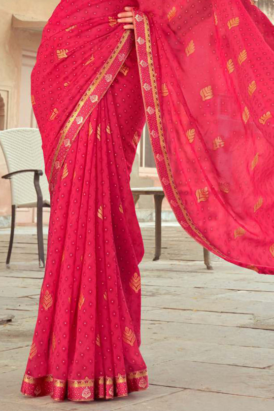 Hot Pink Georgette Saree