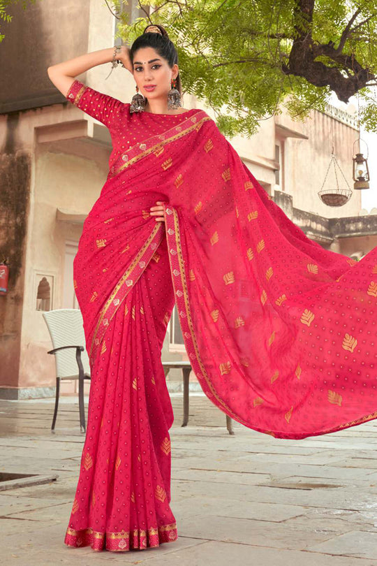 Hot Pink Georgette Saree
