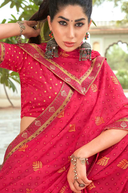 Hot Pink Georgette Saree