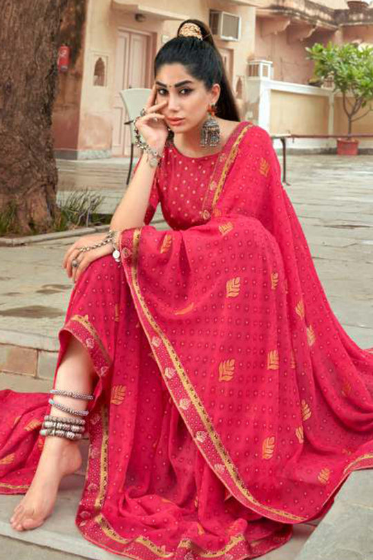 Hot Pink Georgette Saree