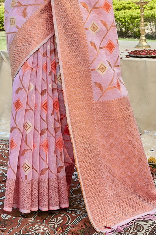 Flamingo Pink Cotton Saree
