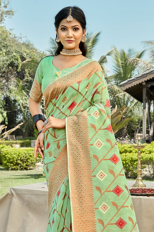Fern Green Cotton Saree