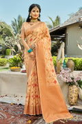 Cantaloupe Peach Cotton Saree