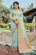 Powder Blue Cotton Saree