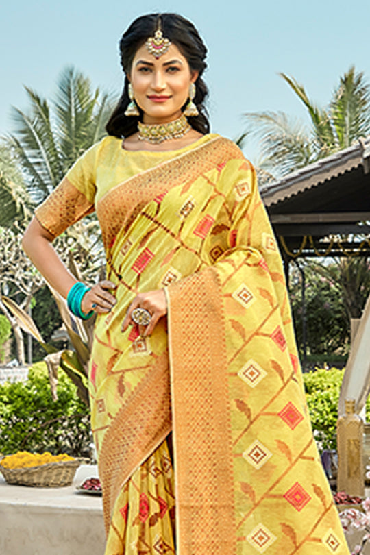Lemon Yellow Cotton Saree