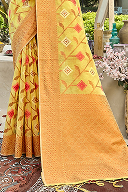 Lemon Yellow Cotton Saree