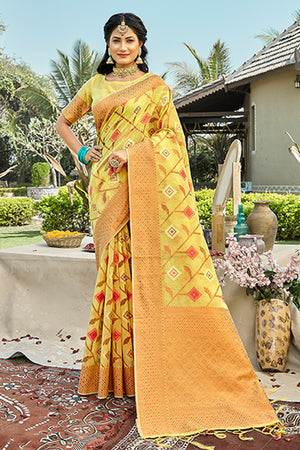 Lemon Yellow Cotton Saree