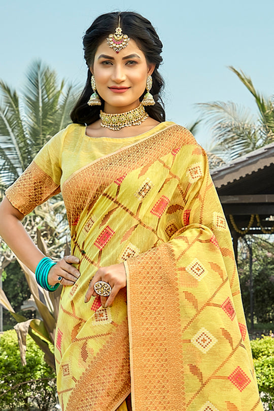 Lemon Yellow Cotton Saree