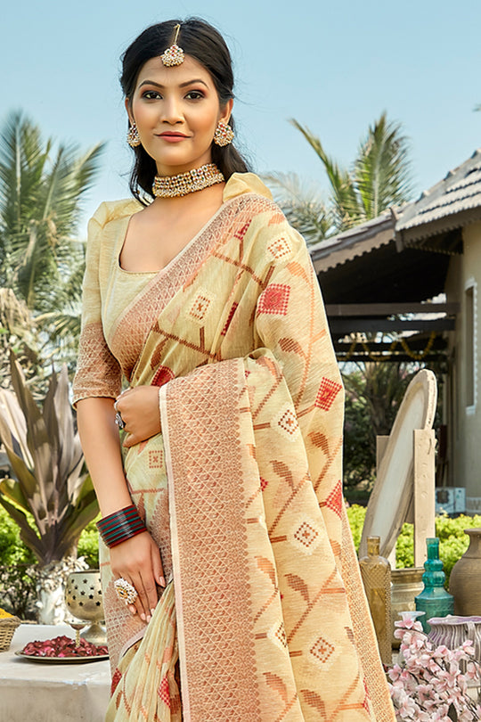 Buttermilk Beige Cotton Saree