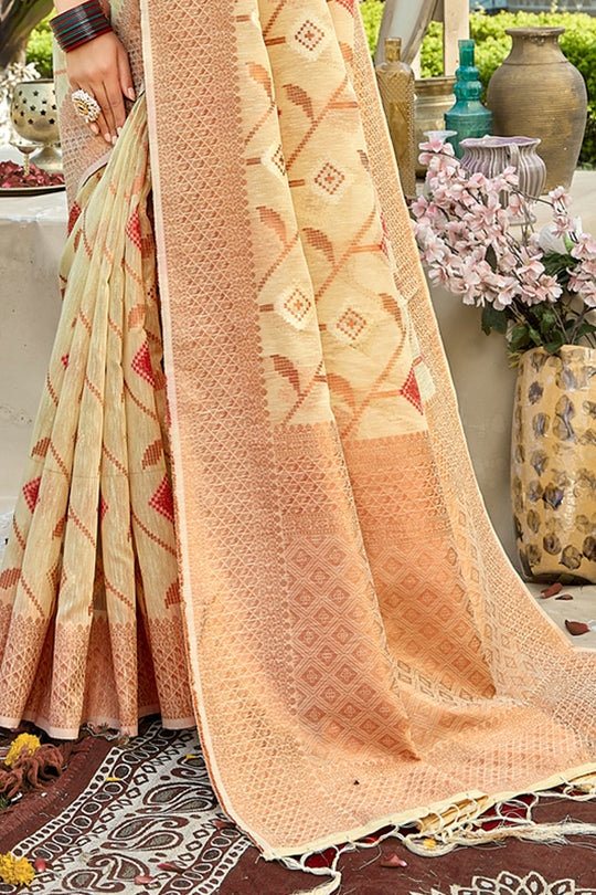Buttermilk Beige Cotton Saree