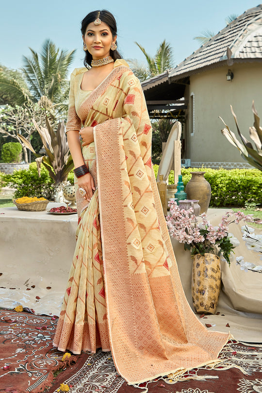Buttermilk Beige Cotton Saree