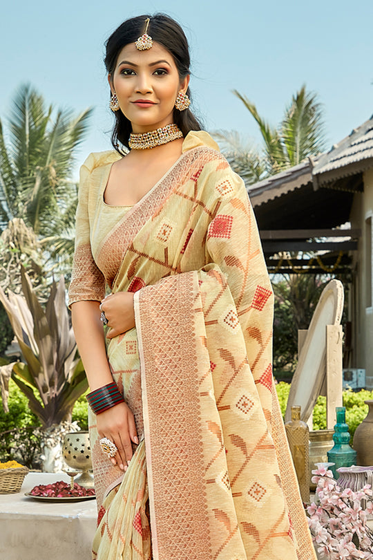 Buttermilk Beige Cotton Saree