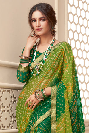 Fern and Forest Green Chiffon Saree