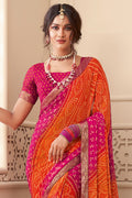 Pink And Orange Chiffon Saree