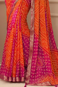 Pink And Orange Chiffon Saree