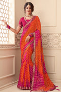 Pink And Orange Chiffon Saree