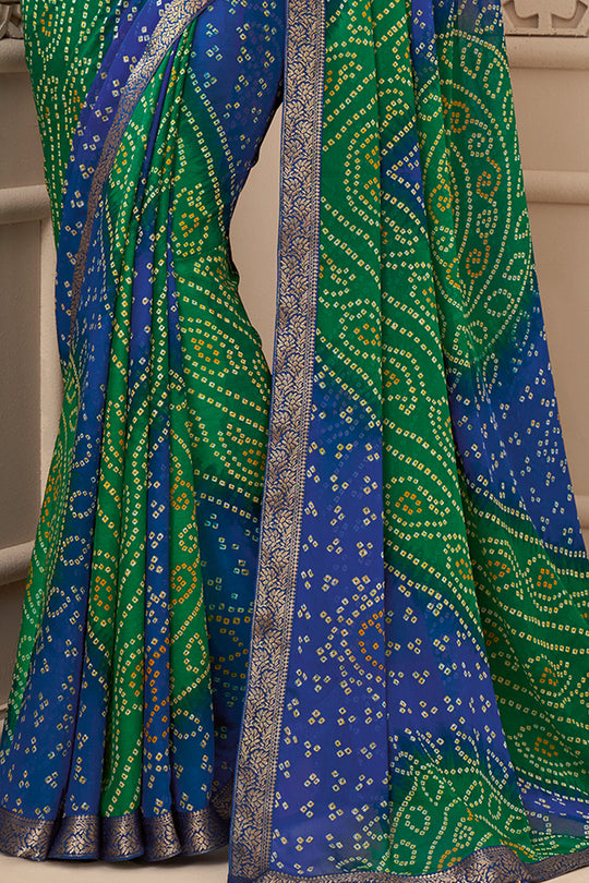 Green And Blue Chiffon Saree