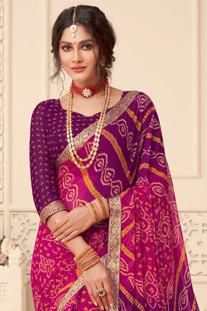 Magenta And Pink Chiffon Saree