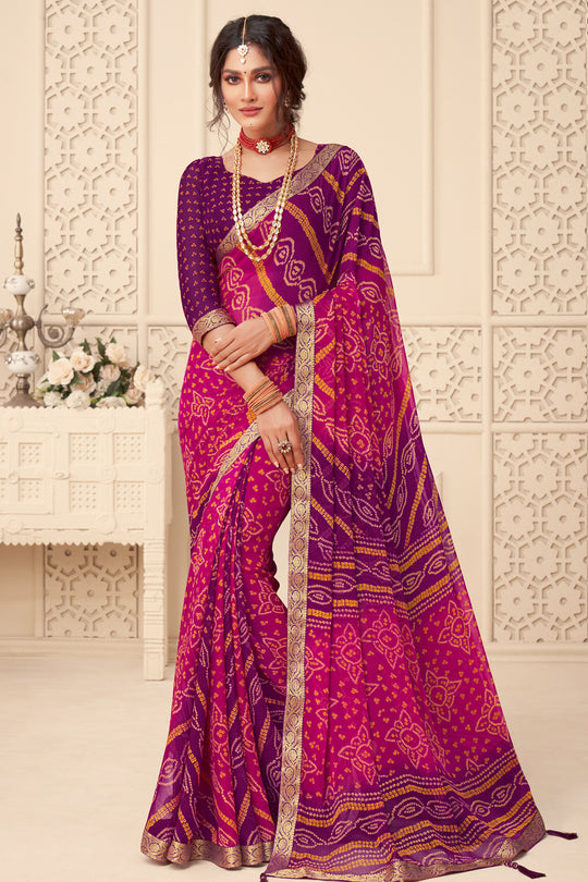 Magenta And Pink Chiffon Saree
