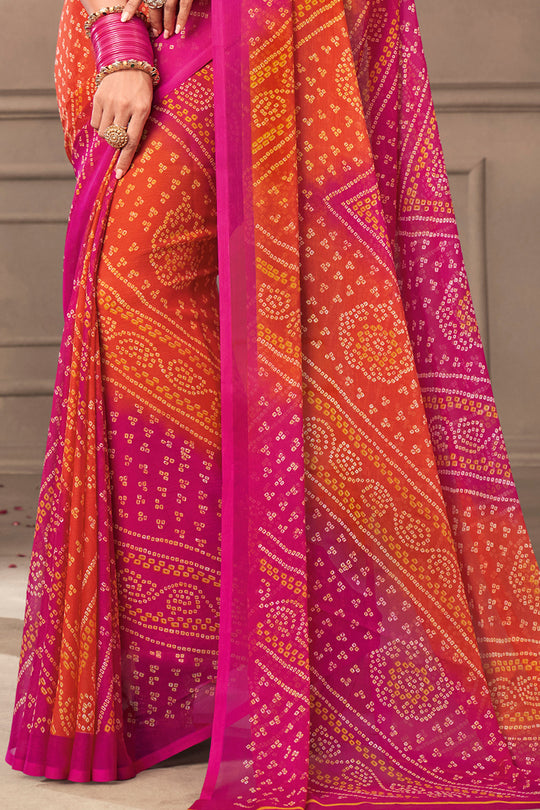 Orange And Pink Chiffon Saree