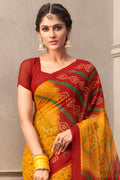 Yellow And Red Chiffon Saree