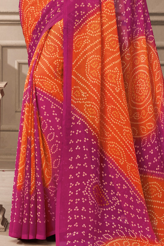 Orange And Pink Chiffon Saree