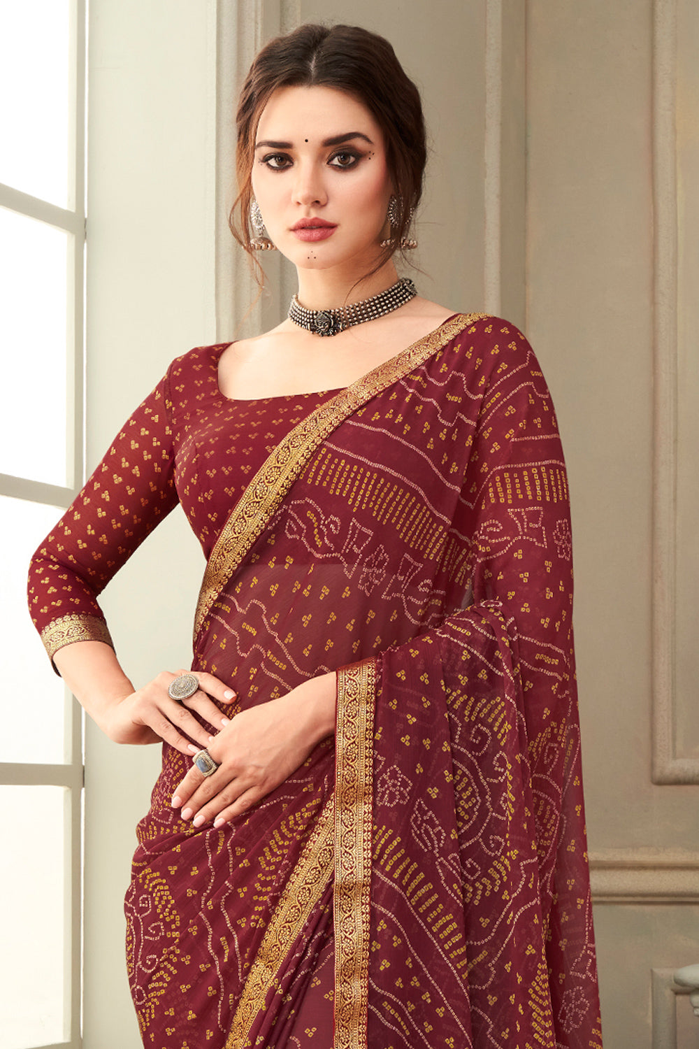 Maroon Malai Silk Saree - Shagun Silks & Sarees