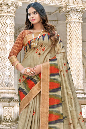 Grey And Orange Dola Saree
