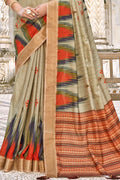 Grey And Orange Dola Saree