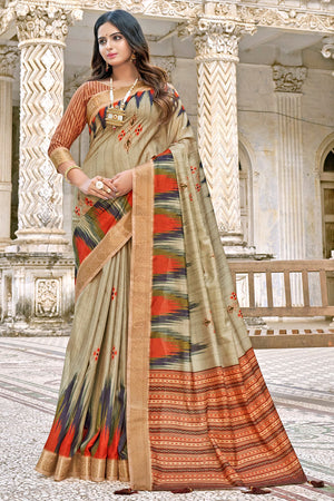 Grey And Orange Dola Saree
