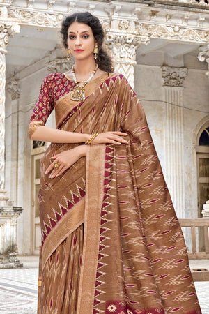 Brown And Maroon Dola Saree