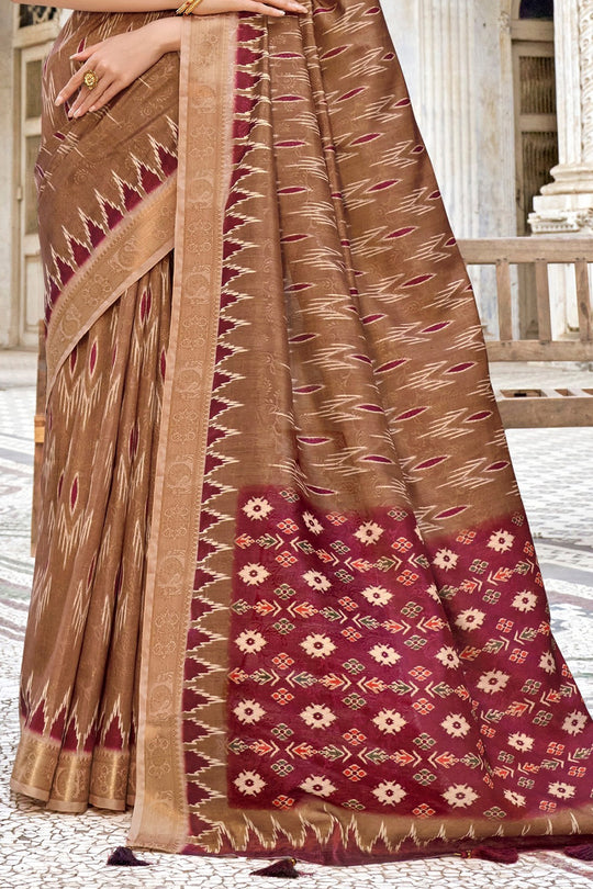 Brown And Maroon Dola Saree