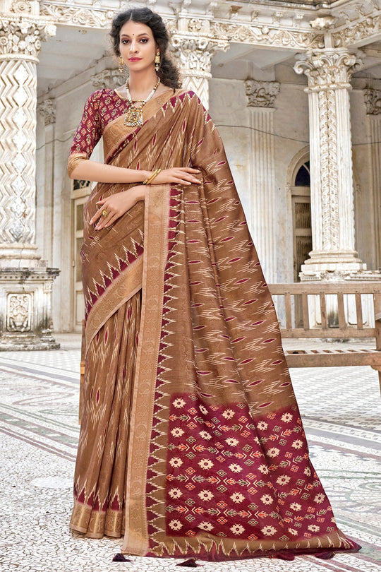Brown And Maroon Dola Saree