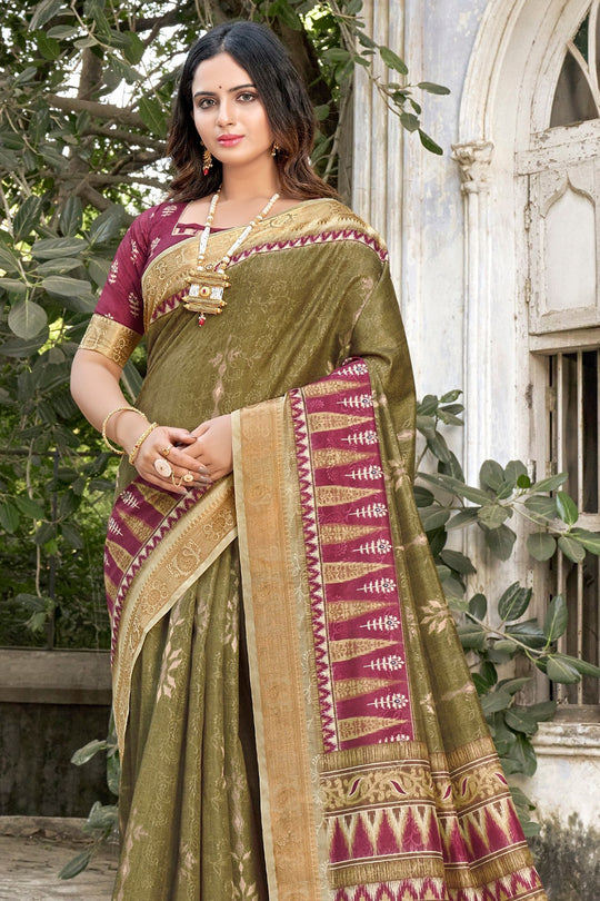 Green And Pink Dola Saree